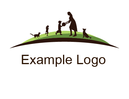 animals children playing with teacher illustration