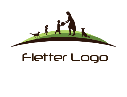 animals children playing with teacher illustration