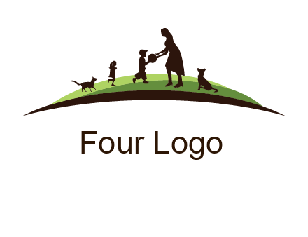 animals children playing with teacher illustration