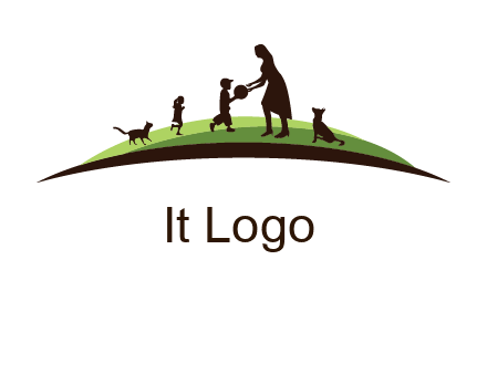 animals children playing with teacher illustration