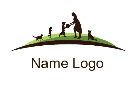 animals children playing with teacher illustration