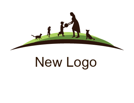 animals children playing with teacher illustration