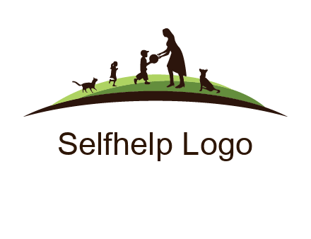 animals children playing with teacher illustration