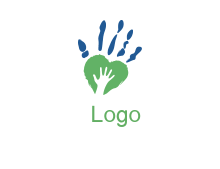 child hand over large hand print childcare logo
