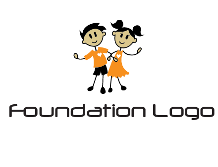 cartoon girl boy holding hands education logo