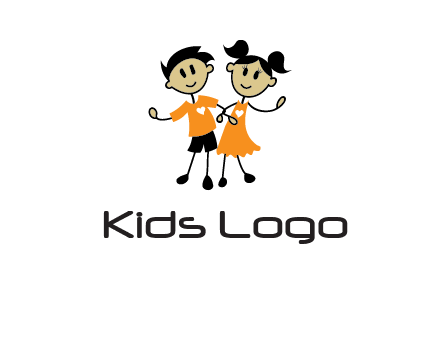 cartoon girl boy holding hands education logo