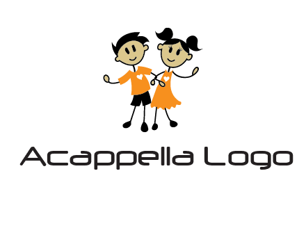 cartoon girl boy holding hands education logo