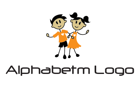 cartoon girl boy holding hands education logo