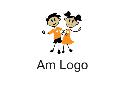 cartoon girl boy holding hands education logo