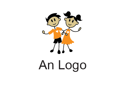 cartoon girl boy holding hands education logo