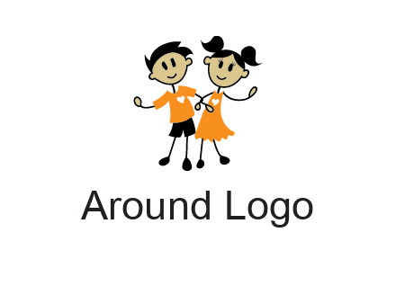 cartoon girl boy holding hands education logo