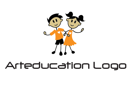 cartoon girl boy holding hands education logo