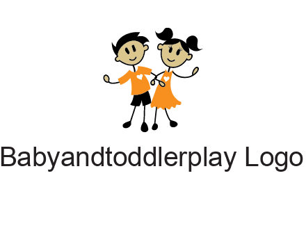 cartoon girl boy holding hands education logo