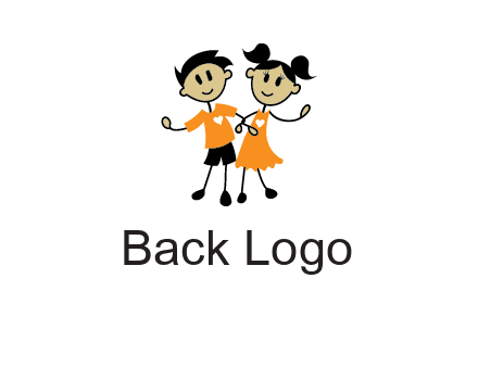 cartoon girl boy holding hands education logo
