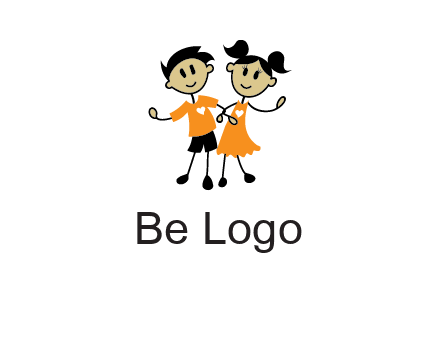 cartoon girl boy holding hands education logo
