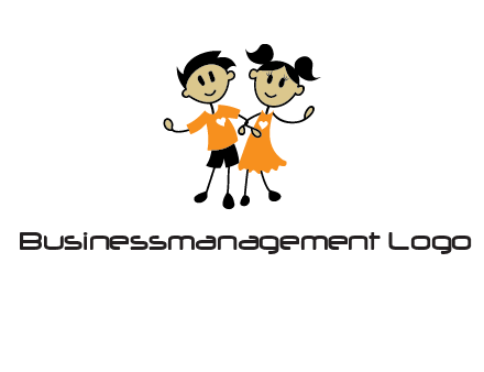 cartoon girl boy holding hands education logo
