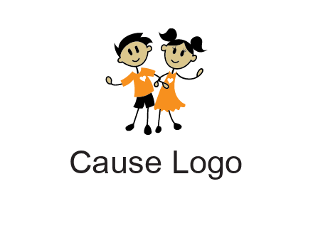 cartoon girl boy holding hands education logo