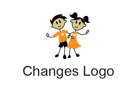 cartoon girl boy holding hands education logo