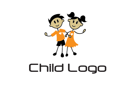cartoon girl boy holding hands education logo
