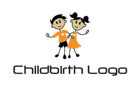 cartoon girl boy holding hands education logo