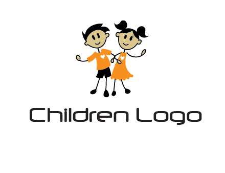 cartoon girl boy holding hands education logo