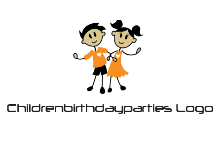 cartoon girl boy holding hands education logo