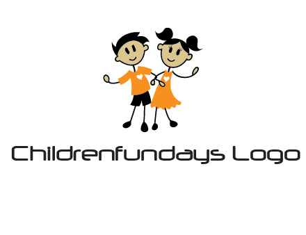 cartoon girl boy holding hands education logo