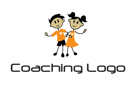 cartoon girl boy holding hands education logo