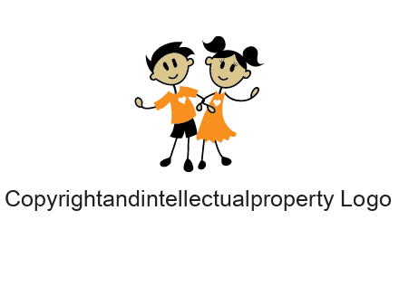 cartoon girl boy holding hands education logo