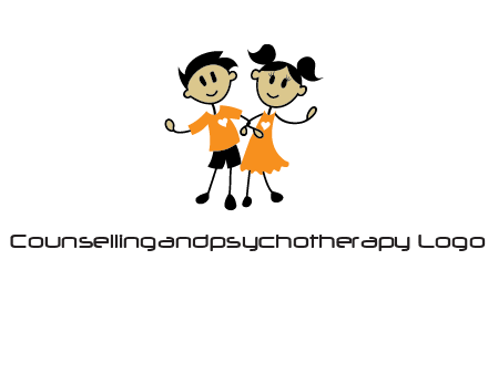 cartoon girl boy holding hands education logo