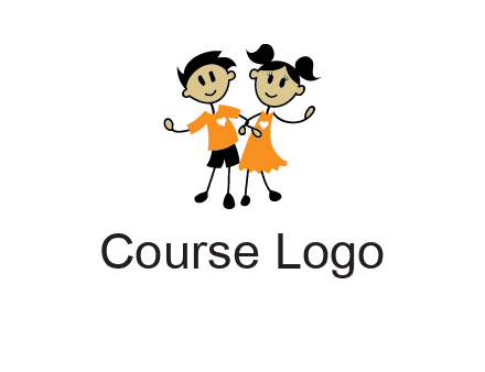 cartoon girl boy holding hands education logo