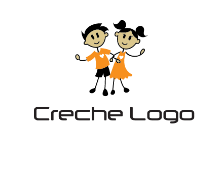 cartoon girl boy holding hands education logo