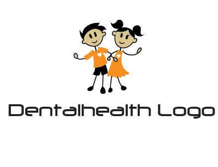 cartoon girl boy holding hands education logo