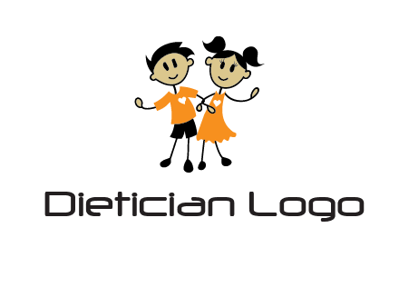 cartoon girl boy holding hands education logo