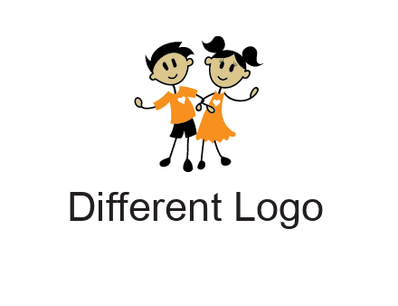 cartoon girl boy holding hands education logo