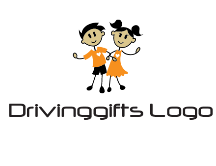 cartoon girl boy holding hands education logo