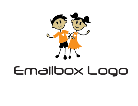 cartoon girl boy holding hands education logo