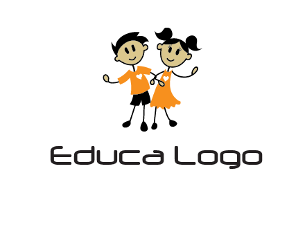 cartoon girl boy holding hands education logo