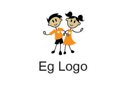 cartoon girl boy holding hands education logo