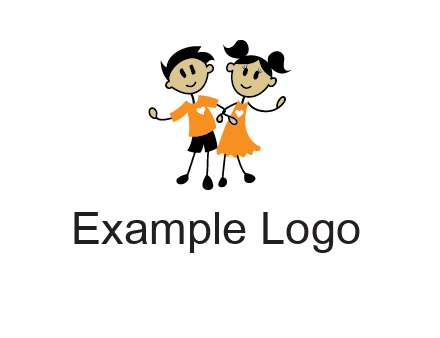cartoon girl boy holding hands education logo