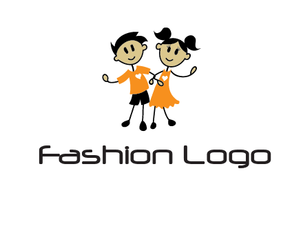 cartoon girl boy holding hands education logo