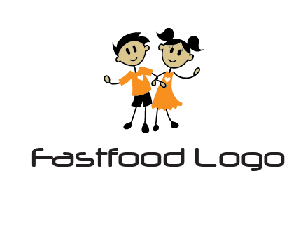 cartoon girl boy holding hands education logo