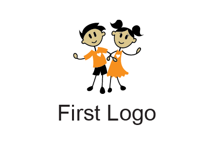cartoon girl boy holding hands education logo