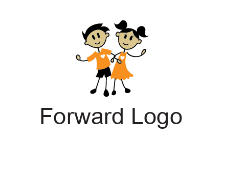 cartoon girl boy holding hands education logo