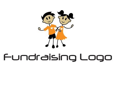 cartoon girl boy holding hands education logo