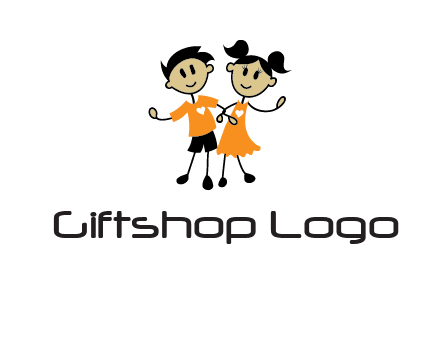 cartoon girl boy holding hands education logo