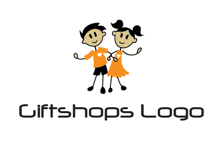 cartoon girl boy holding hands education logo