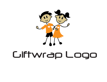 cartoon girl boy holding hands education logo
