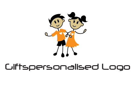 cartoon girl boy holding hands education logo