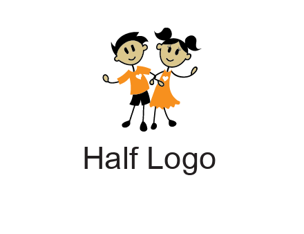 cartoon girl boy holding hands education logo